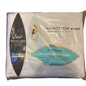 Vtg Penneys Penco Superior Muslin White Fitted Bottom  Sheet Full deadstock